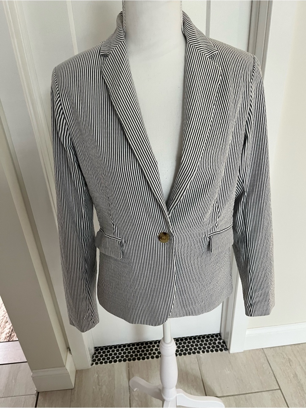 Dalia Black & White Pinstripe Single-Button Blazer